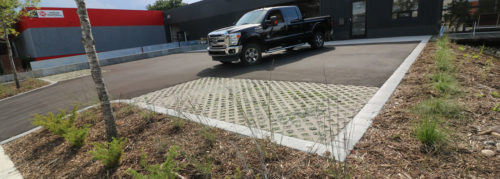 Permeable pavement sections in the parking lot at Fourth Street Guild.