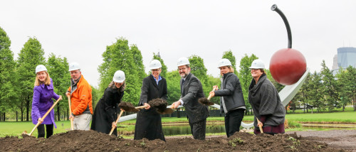 A groundbreaking ceremony for the Minneapolis Sculpture Garden Reconstruction kickoff.