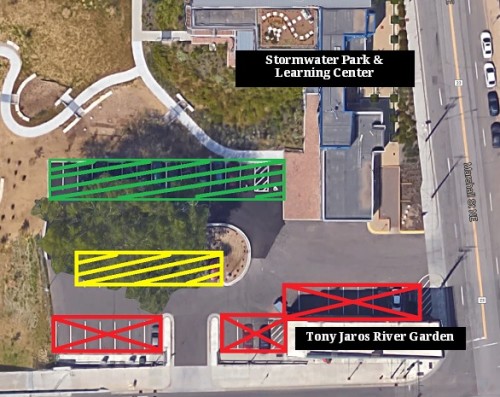 A map showing parking availability at the MWMO Stormwater Park and Learning Center.