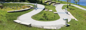 Raingardens and flow controls in the Stormwater Park and Learning Center backyard.