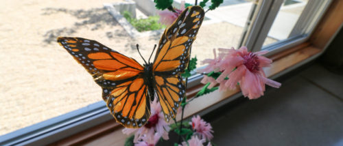 Fiber art butterfly and flowers