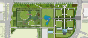 The new, environmentally friendly design for the sculpture garden.