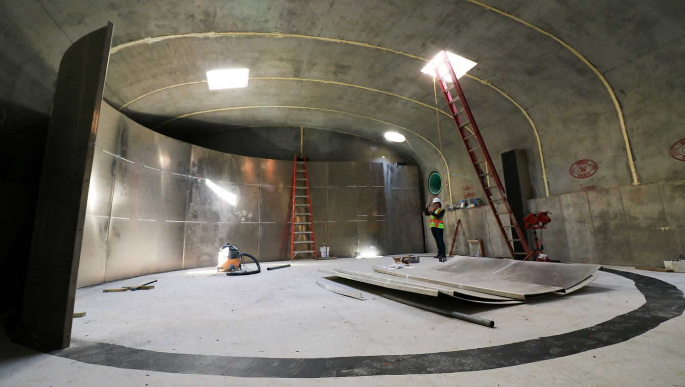 A view of the half-constructed swirl chamber inside the St. Anthony Regional Stormwater Treatment and Research Facility.