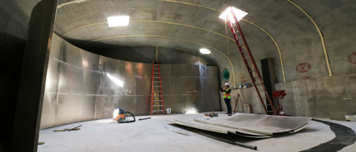 A view of the half-completed "swirl chamber," which will serve as the primary treatment mechanism.
