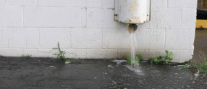 Downspout discharging water into the street