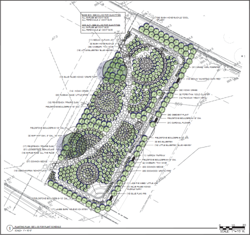 A schematic illustration of one of two biofiltration basins planned for Green Fourth.