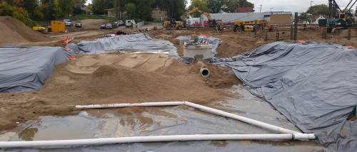 Stormwater infrastructure under construction at the Columbia Heights Library.