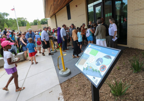 an interpretive sign explaining one of the stormwater BMPs at the Columbia Heights Library