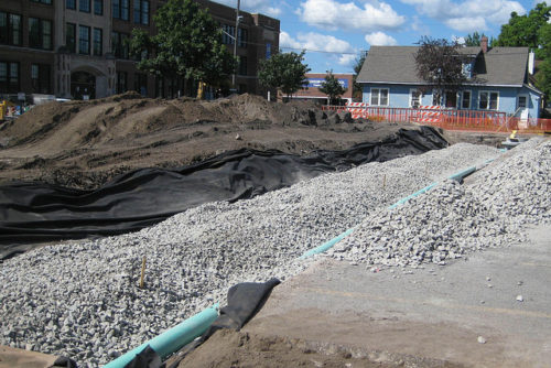 The tree trench in the parking lot at Edison High School, under construction in 2013.