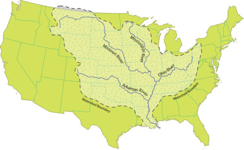 A map showing the Mississippi River Watershed.
