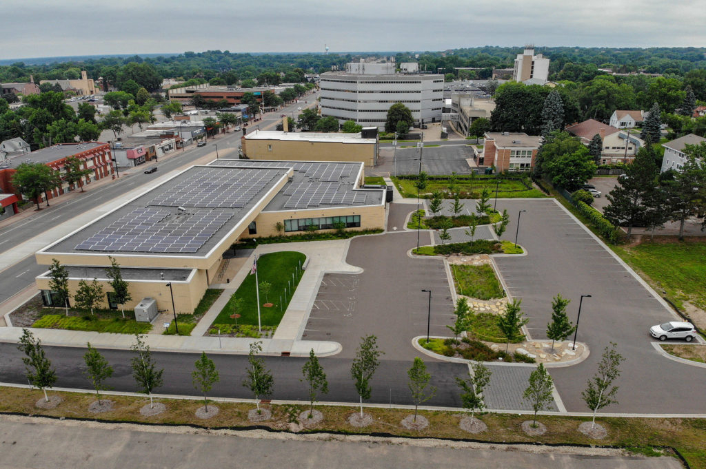 An aerial view of the Columbia Heights Library.