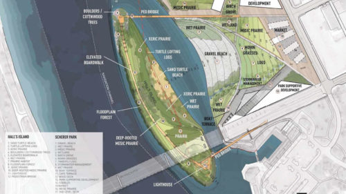 Part of a concept design for Hall's Island and the Scherer Site.