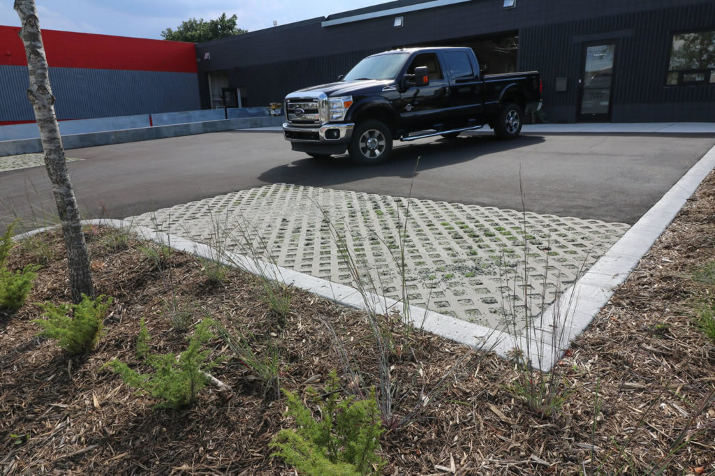 Two permeable pavement sections were built into the parking lot.