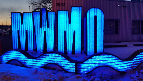 MWMO lighted sign sculpture by James Brenner