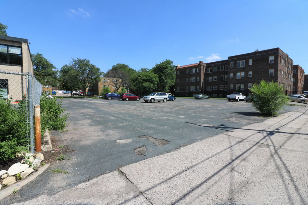 First Universalist Church's parking lot prior to reconstruction.