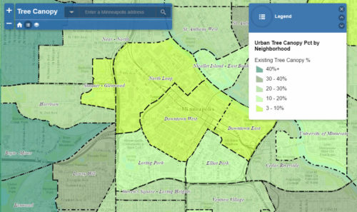 Screen shot of Minneapolis tree canopy map.