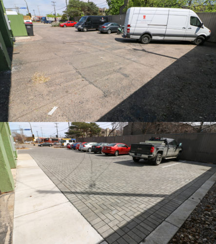 CDS parking lot before-and-after comparison.