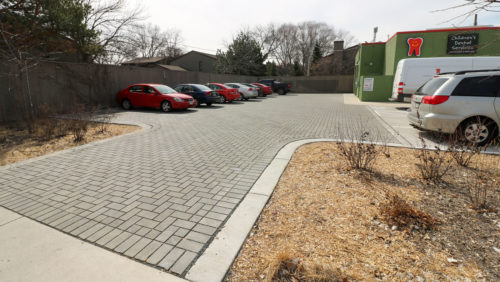 The new permeable paver parking lot at Children's Dental Services.