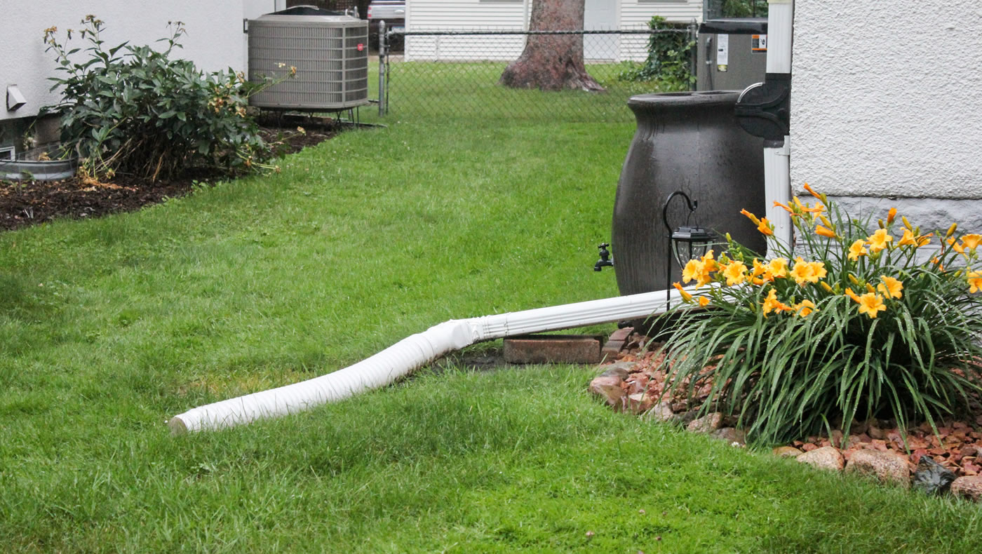 A downspout with a plastic extension