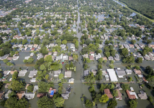 An aerial view of flooding in Port Arthur, Texas, on August 31, 2017.