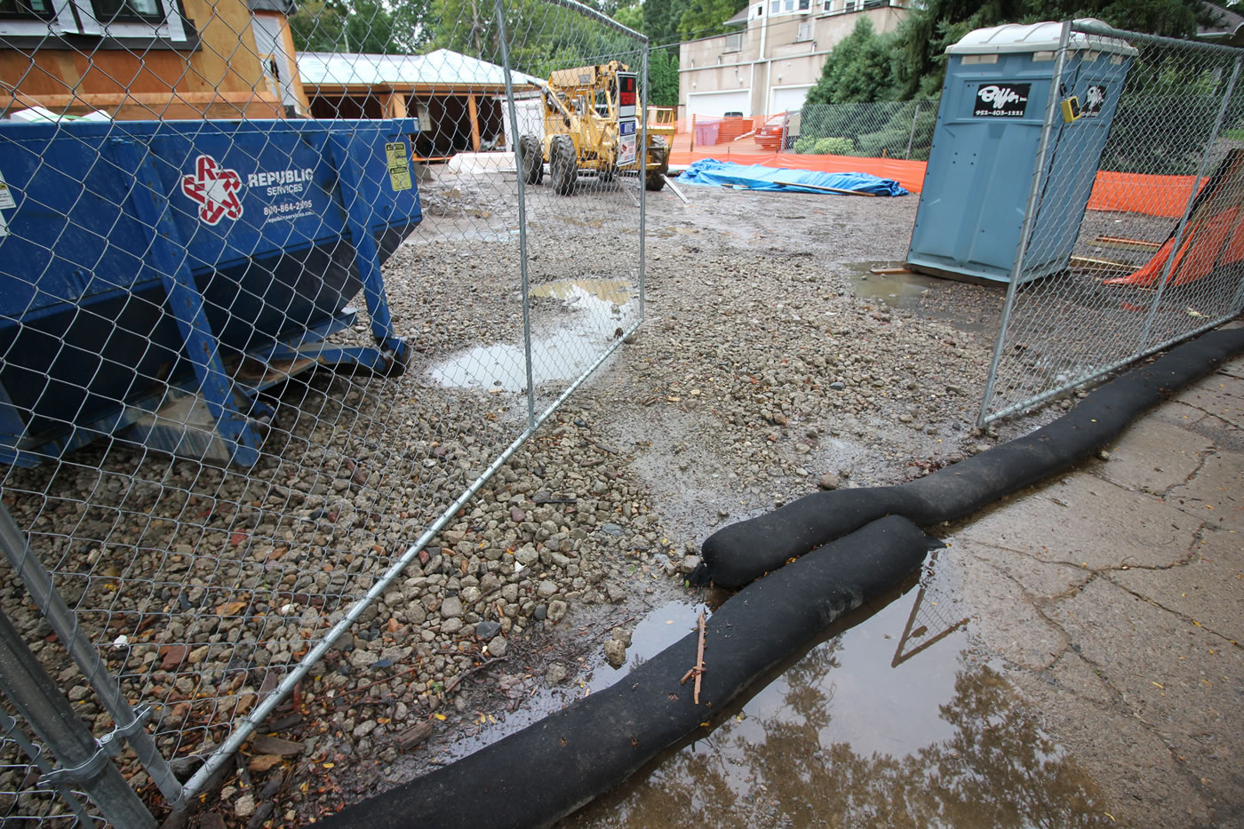 Bio-logs holding back sediment at a construction site.