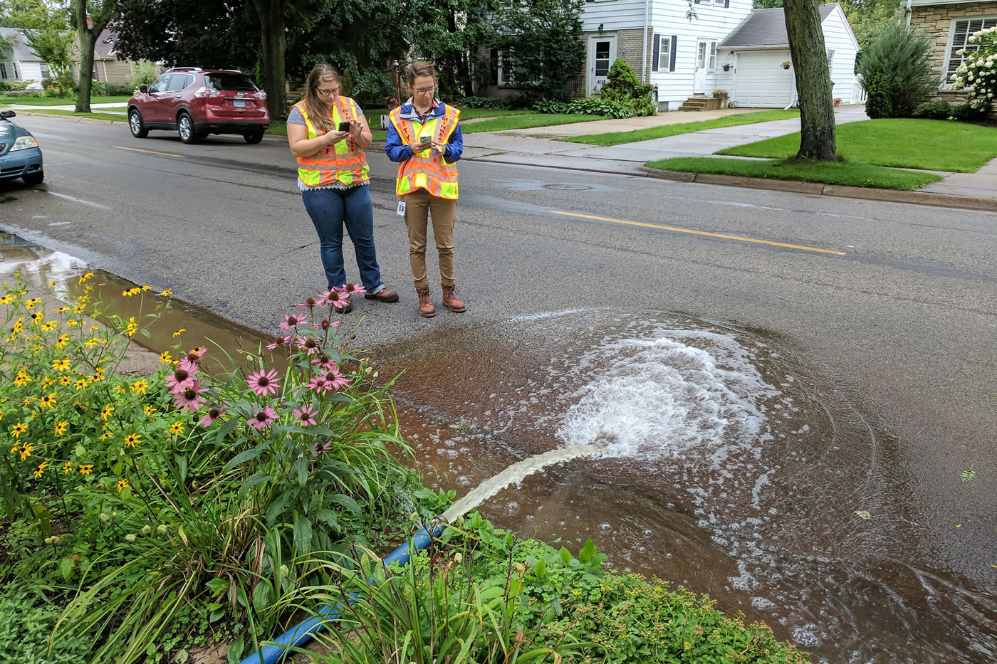 A possible illicit discharge of water into the street.