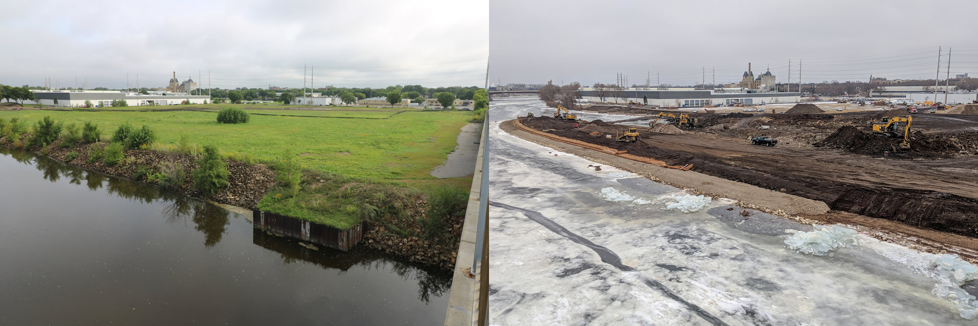 Hall's Island in August 2016 (left) and in January 2018 (right). 