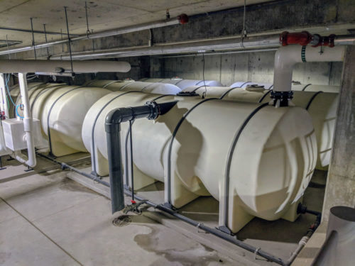 Stormwater reuse tanks in the parking garage at Westminster Presbyterian Church.