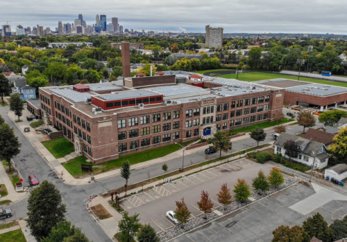 A southwest-facing aerial view of Thomas Edison High School in Minneapolis.