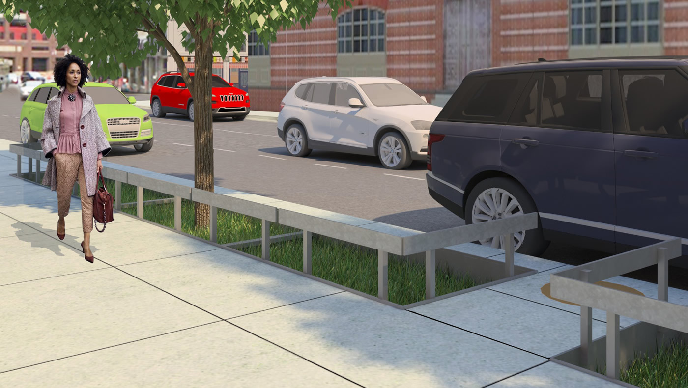An artist's rendering of the proposed 8th Street stormwater planters in downtown Minneapolis.