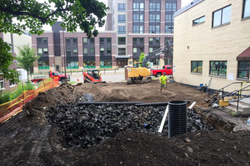FamilyWise Services' tire-derived aggregate stormwater system under construction.