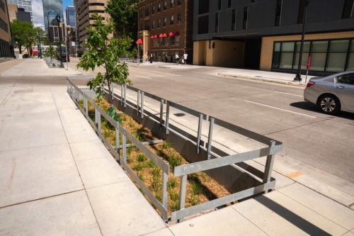 A stormwater planter box in Downtown Minneapolis.