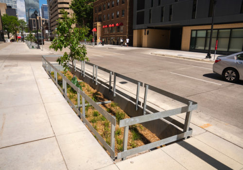 A stormwater planter box in Downtown Minneapolis.