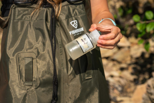 Close-up photo of a water quality sample collected from the Mississippi River.