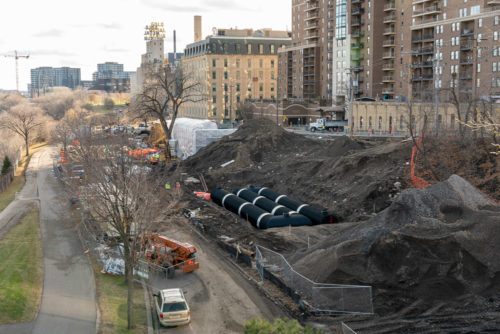 An underground cistern being installed at Water Works.