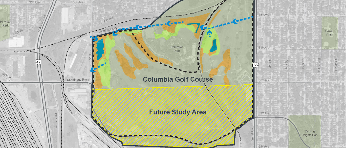 A map of the planned Columbia Golf Course stormwater improvements.