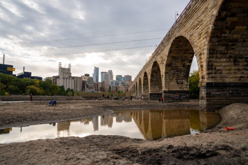 The Mississippi River near the Stone Arch Bridge during a recent water level drawdown.