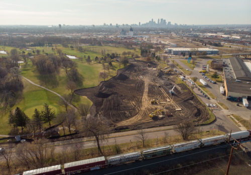 Aerial view of construction at the Columbia Golf Course.