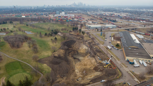 Aerial view of construction at the Columbia Golf Course.