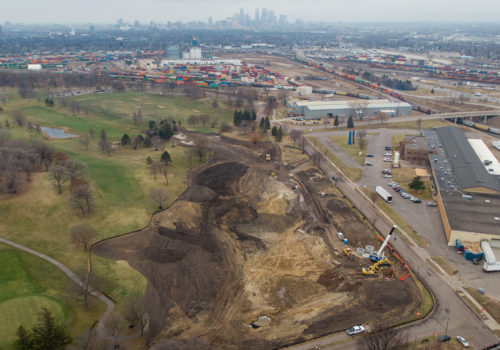 Aerial view of construction at the Columbia Golf Course.