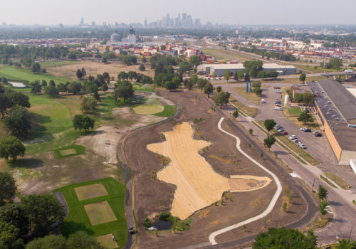Aerial view of construction at the Columbia Golf Course.