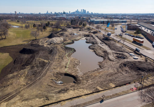An aerial view of construction at the Columbia Golf Course.