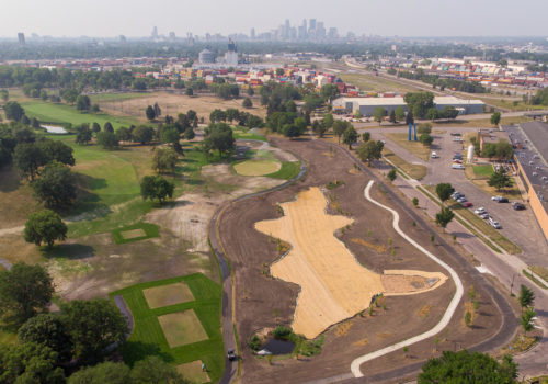 Aerial view of northwest infiltration basin at the Columbia Golf Course.