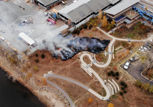 Aerial view of controlled burn in MWMO backyard.