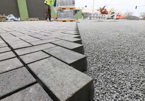 Permeable paver parking lot installation at Children's Dental Services.