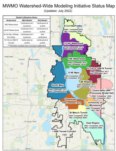 MWMO Watershed Modeling Status Map - July 2022