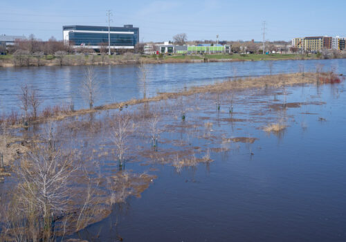 Hall's Island underwater due to flooding.