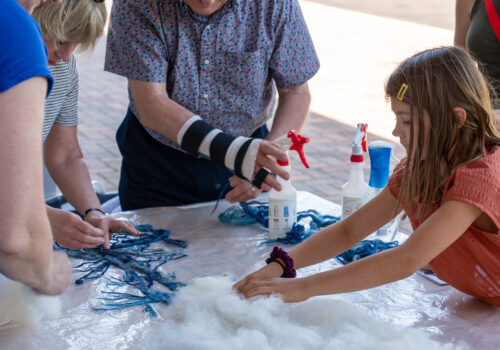 Weaving Water workshop participants creating a felted vagus nerve.
