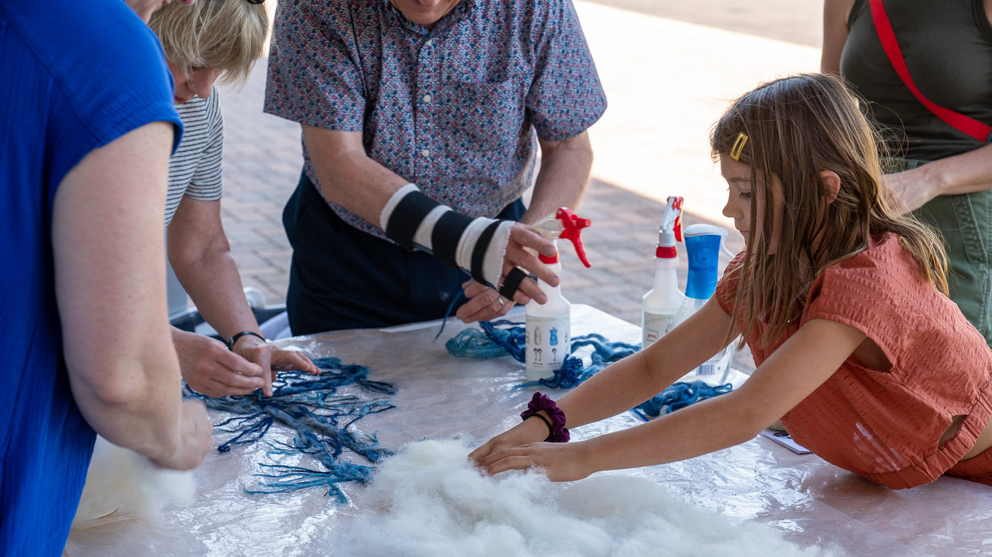 Weaving Water workshop participants creating a felted vagus nerve.