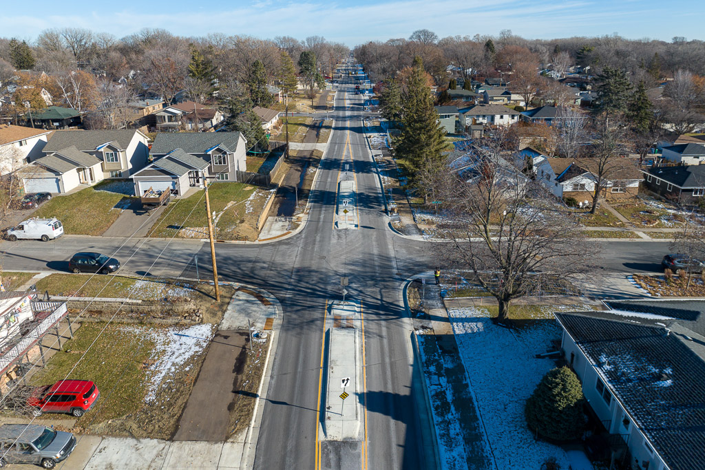 Aerial view of 37th Avenue NE after reconstruction.
